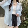 thumbnail image 2 of JIEYING Designer Sun Chiffon Blouse Summer Women Lightweight Sunscreen Shirt Long Sleeve Block, Blue S, 2 of 4