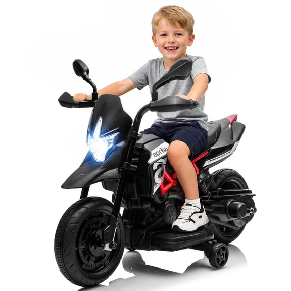 6V Electric Ride-On Dirt Bike for Toddlers Ages 3-5 - Training Wheels - Spring Suspension - Headlight, Music & USB - Battery Powered Kids Motorcycle - Color: Gray