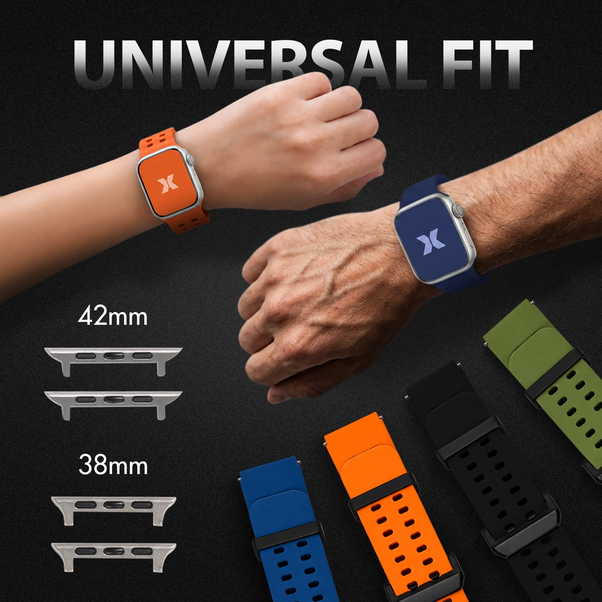 Xtreme 4-Pack Performance Loop Bands for Apple Watch Series 1-10 and Ultra 2, Waterproof Silicone Sport Watch Bands, Assorted Colors
