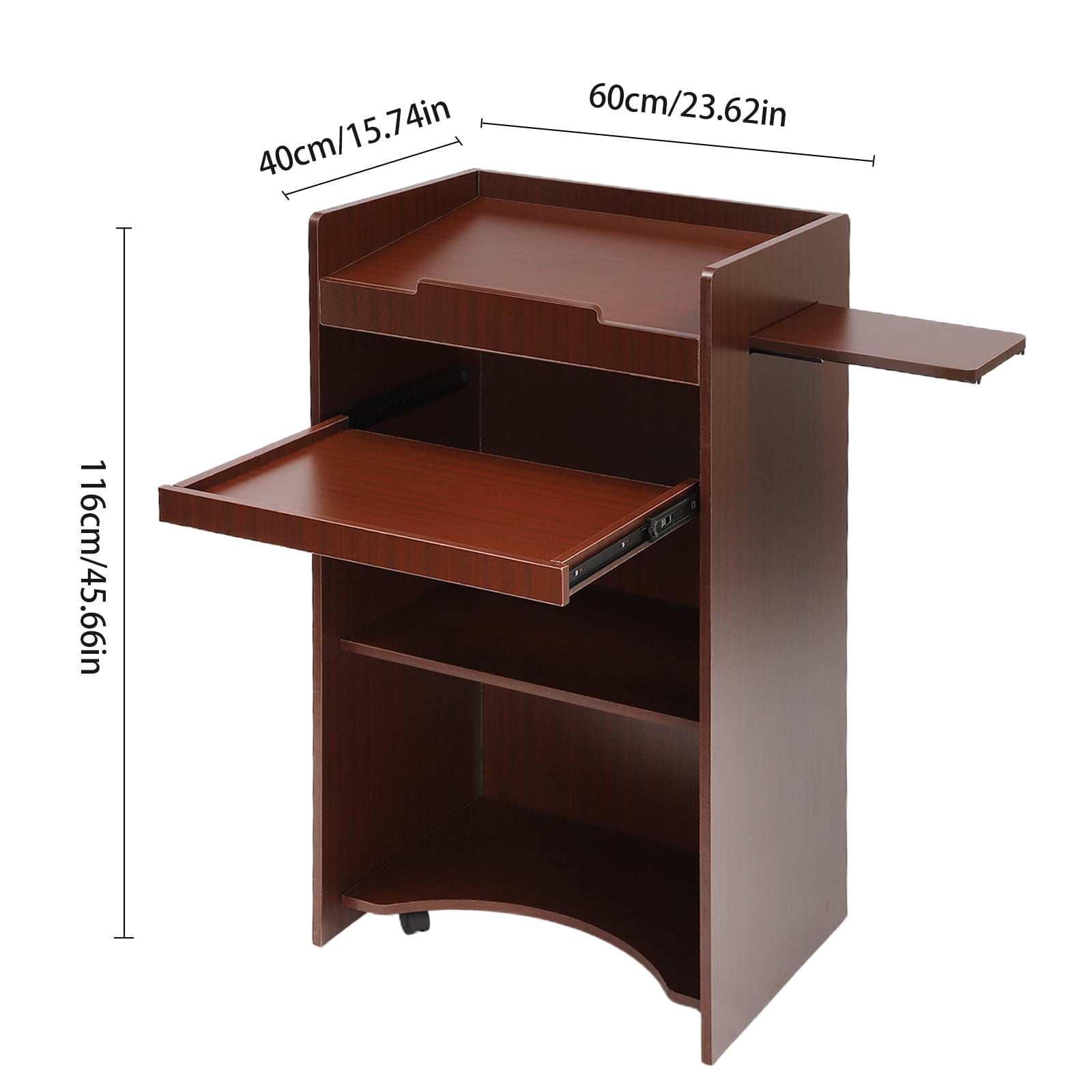 Wooden Lecterns & Podiums Standing Desk with Side Shelf and Keyboard Tray for Churches Classrooms Reddish-Brown 23.6*15.7*45.7in Heavy Duty