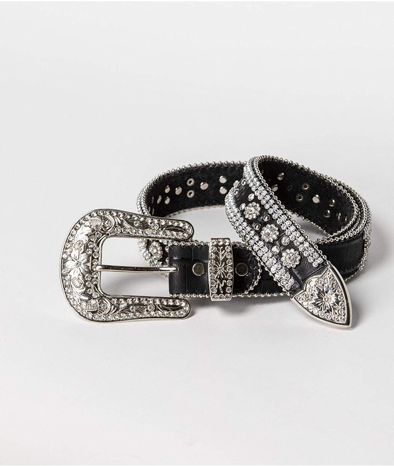 【COLOR iN ID】leather belt boots short ver Angel Ranch Ladies Black Gator Print Studded Glitz Leather