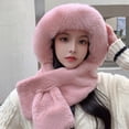 thumbnail image 4 of Winter Hat Scarf Solid Color Plush Furry Cross Knitted Cold-proof Soft Windproof Lady Scarf Hat for Skating, 4 of 10