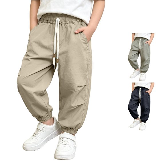 ZXLBBD Boy's Drawstring Waist Joggers Lightweight Summer Pants for Toddlers Big Kids Breathable Solid Color Sports Trousers Versatile Casual Daily Wear,Khaki,Size 6 Y-7 Y