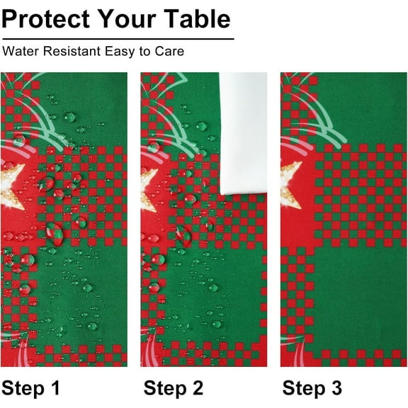 Christmas Tablecloth 60 Inch Round, Snowflake Table Cloth for Winter, Buffalo Plaid Tablecloth, Green Red Waterproof Table Cover for Kitchen, Dining, Holiday