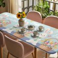 thumbnail image 3 of Happy Easter Table Cloths for 8 Foot Rectangle Tables, Cute Bunny Colorful Eggs Spring Flowers Blue Purple Patio Waterproof Elastic Fitted Tablecloths, Washable Rectangular Table Cover for Camping, 3 of 8