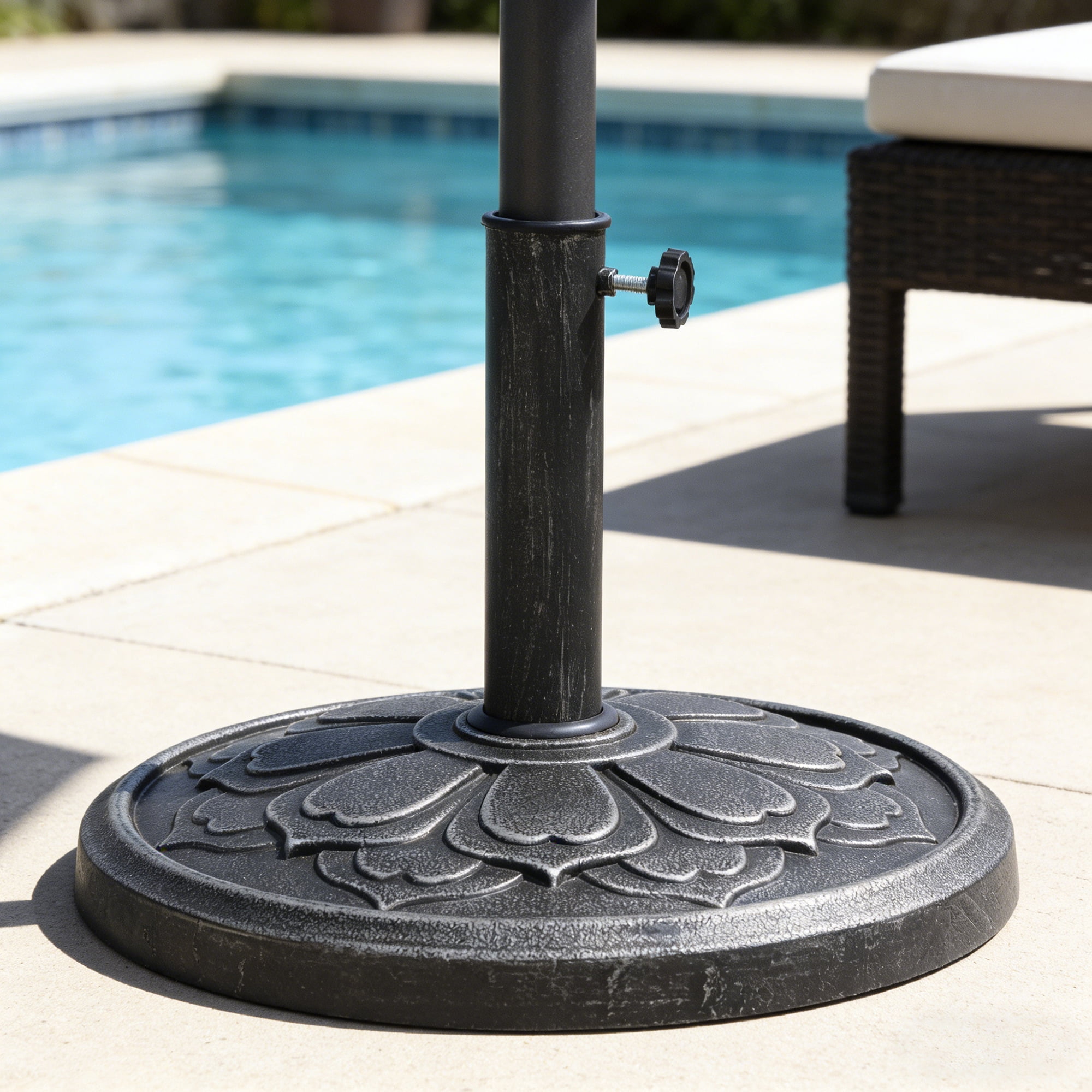 Kool 27 lbs. Lotus Design Umbrella Base Outdoor Market Umbrella Stand in Antique Silver