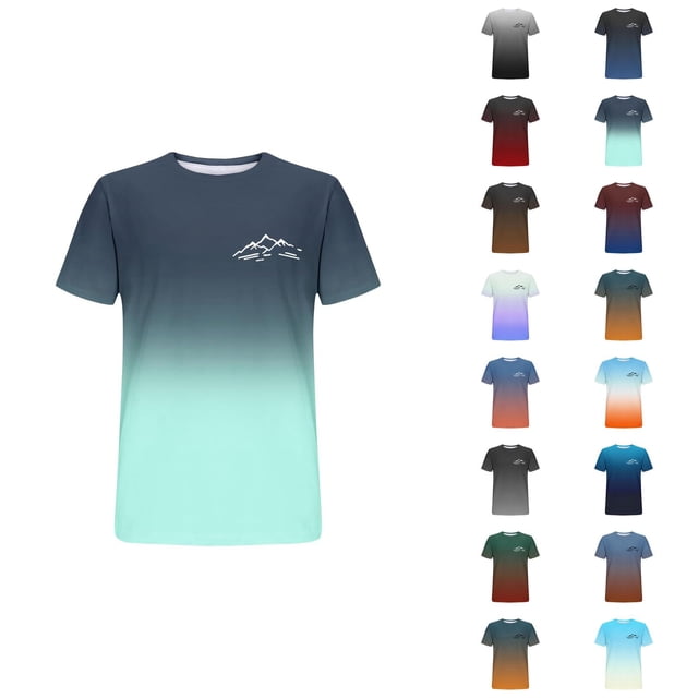 T-shirts Dégradé Montagne pour Femmes 2026 Été Décontracté Manches Courtes Col Rond T-Shirts Graphiques Randonnée Camping Hauts