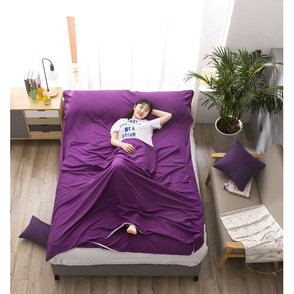 Namzi Cotton Sleeping Bag Liner Camping Sheets Camping Travel Bed for Youth Outdoor Picnic Travel Sheet for Travel, Youth Hostels, Picnic, Planes, Trains (Purple, 83"X70.86")