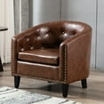thumbnail image 2 of SYNGAR Accent Chair for Living Room, Bedroom Comfy Reading Armchair, Mid Century Modern PU Leather Tufted Arm Chair Upholstered Cozy Side Single Sofa Chair Club Chair Relaxing Seating, Brown, 2 of 10