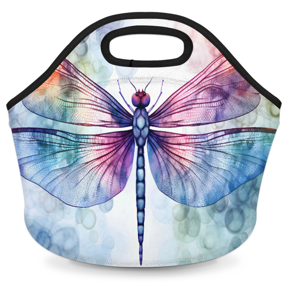 Herdesigns Watercolor Dragonfly Insulated Neoprene Lunch Bag for Women Men Lunch Box Washable Reusable Lunch Tote Lightweight Lunch Handbag for Work Outdoor Picnic