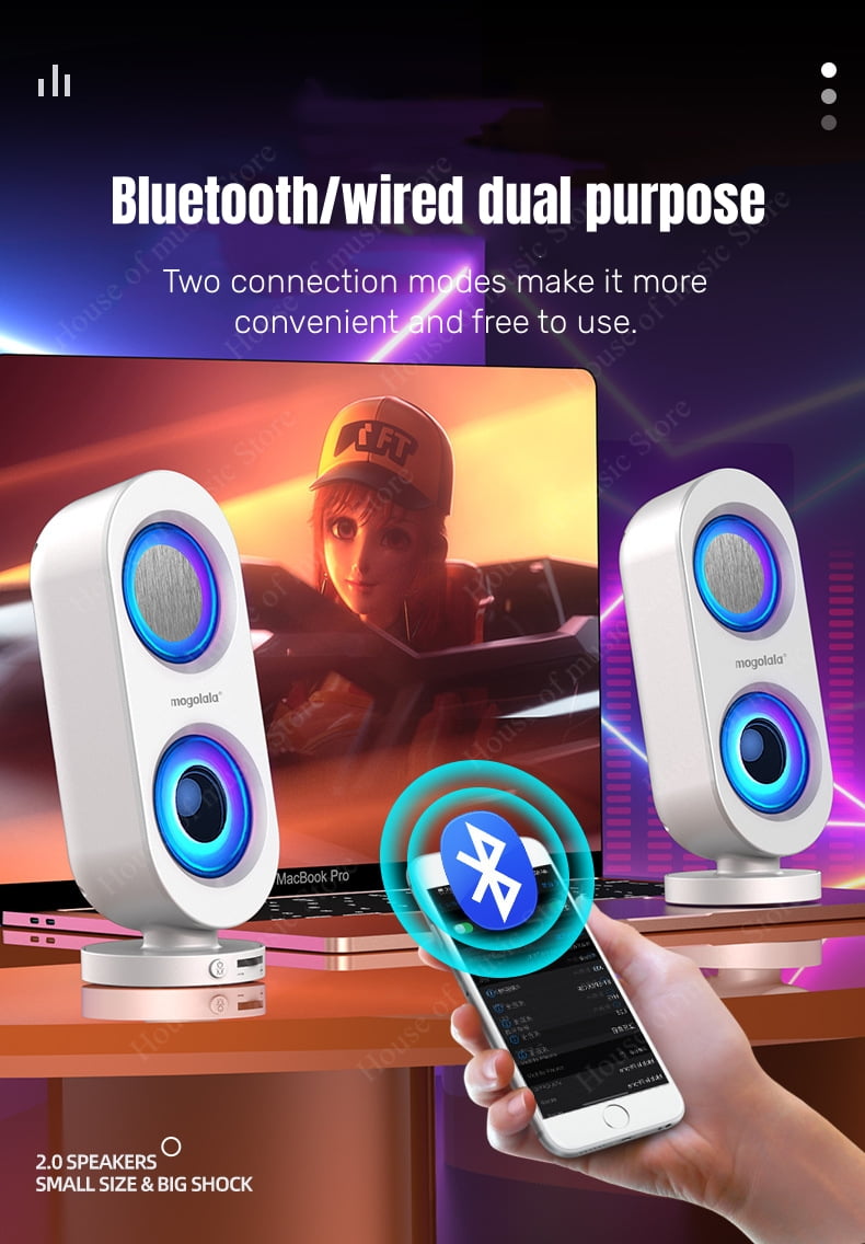 Computer Audio Home Desktop Notebook Speakers USB Wired Bluetooth Speakers Shocking Stereo RGB Color Atmosphere Lighting Effect(Black)