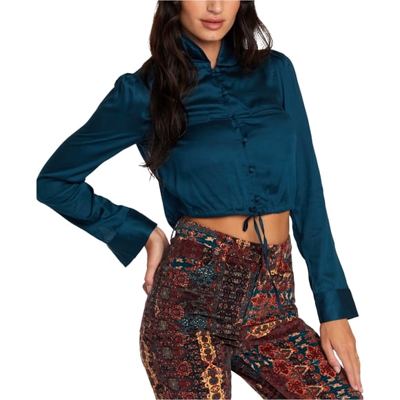 RVCA Womens Layla Bell-Sleeve Shell Blouse, darkblue, L