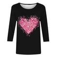 thumbnail image 2 of Yteetum Valentines Gifts 3/4 Length Sleeve Womens Tops Oversized Crewneck Valentine's Day Graphic Printed Short Sleeve T Shirt Womens Casual Round Neck Loves Heart Print Three Quarter Sleeve Shirts, 2 of 6