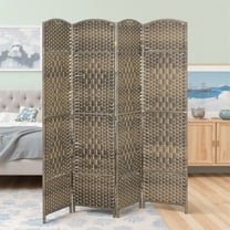 HOMCOM 4 Panel Room Divider, 6' Tall Folding Privacy Screen, Woven Freestanding Wood Partition for Home Office, Bedroom, Dark Rustic Oak