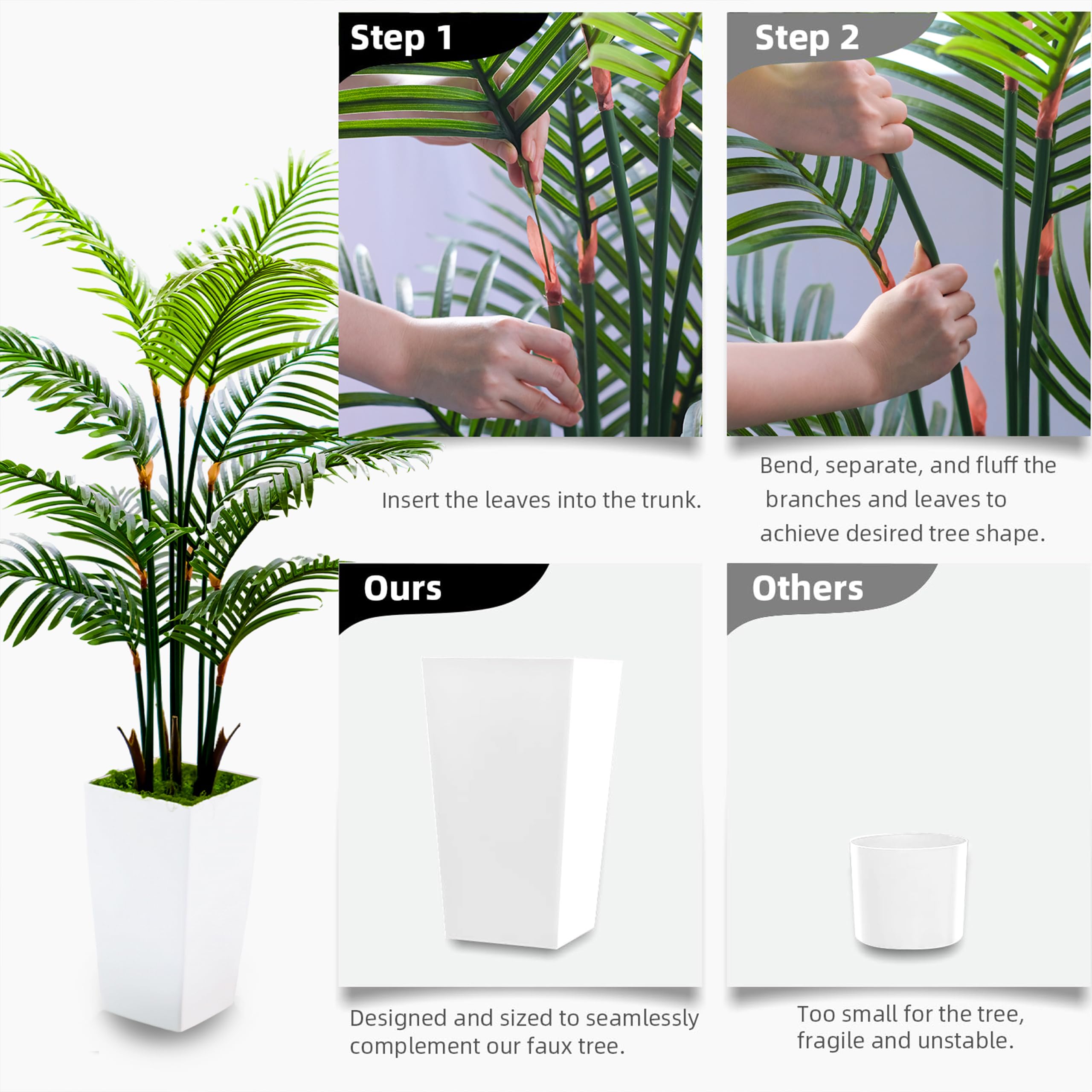 Artificial Palm Tree 5FT - Fake Tree with White Tall Planter - Faux Tropical Areca Floor Plant in Pot - Artificial Silk Plant for Home Office Living Room Decor Indoor