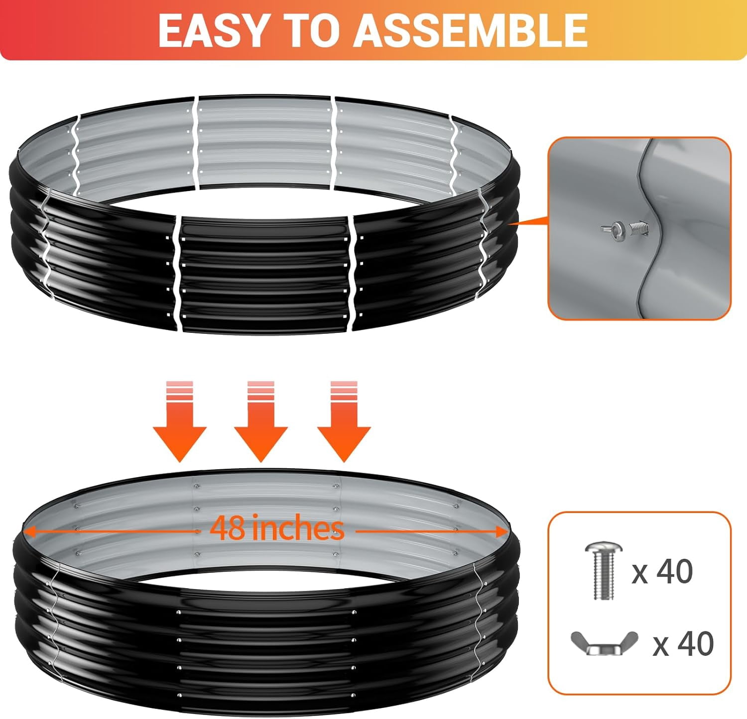 60 Inch Extra Large Heavy Duty Fire Pit Ring, 12" Tall High Heat Resistant Wood Burning Outdoor Fire Bowl, Galvanized Steel Portable for Backyard, Patio, Bonfire and Camping