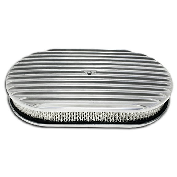 For Chevy Ford 15" Oval Polished Aluminum Air Cleaner Full Finned