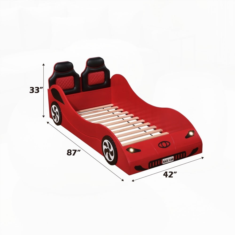Twin Car Bed in Red Finish by Colen - Features Car Seat Headboard & LED Lights