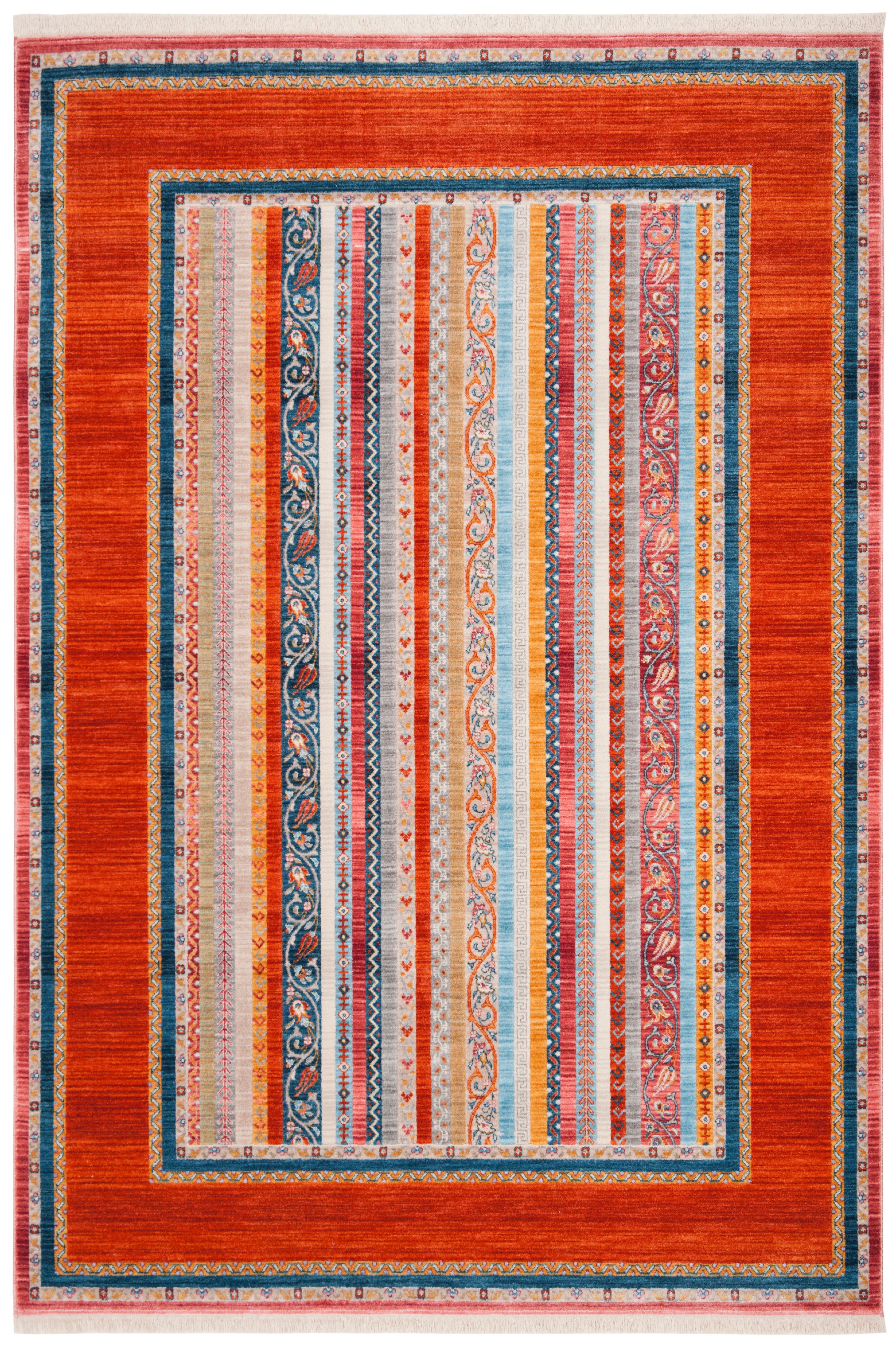 SAFAVIEH Bokhara Fletcher Colorful Striped Polyester Area Rug, Orange/Blue, 5' x 7'6"