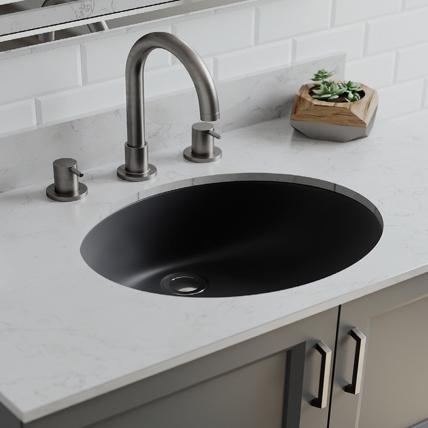 19" Oval Quartz Vanity Bathroom Sink, Galaxy Black Drop-In Sink, Undermount Bathroom Sink, Granite Vanity Basin by Lexicon Platinum LP-V210-K