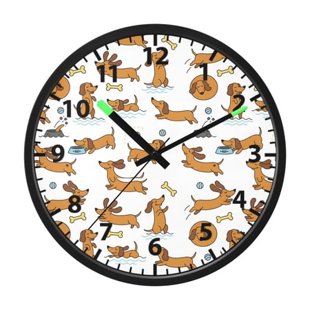 Dutchshunds Dog Wall Clock 12 Inch Voice Activated Night Light Silent Non Ticking
