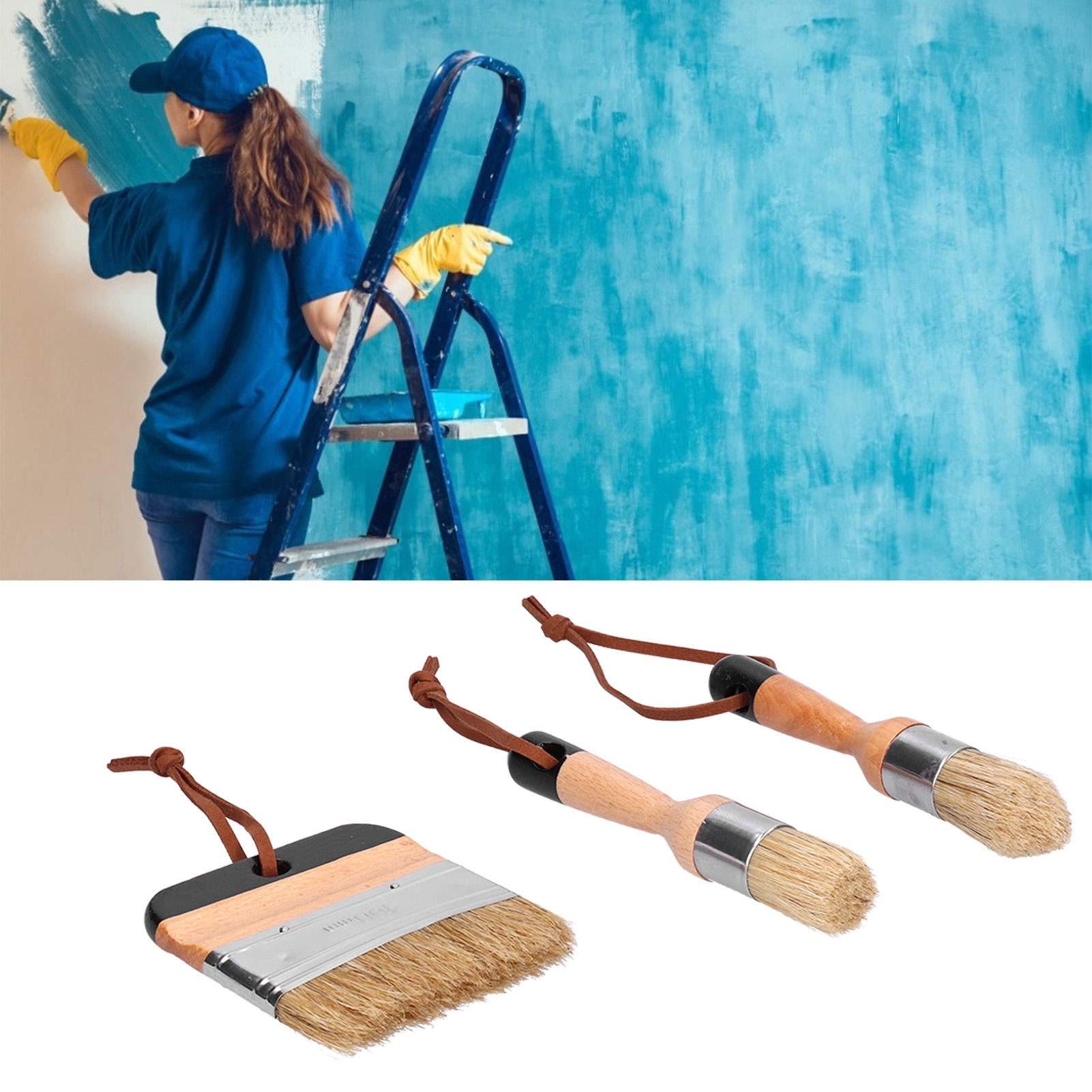 LAZIOEGR 3‑Pack Premium Faux‑Bristle Paint & Wax Brushes with Wooden Handles – Ideal for Wood Furniture, Home Décor, Acrylics & Varnishes
