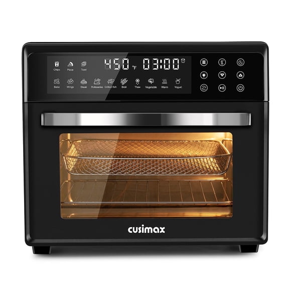 CUSIMAX Air Fryer Oven, 10-in-1 Convection Oven, 24QT Air Fryer Combo, Countertop Air Fryer Toaster Oven with Rotisserie & Dehydrator, Rich Accessories, Black
