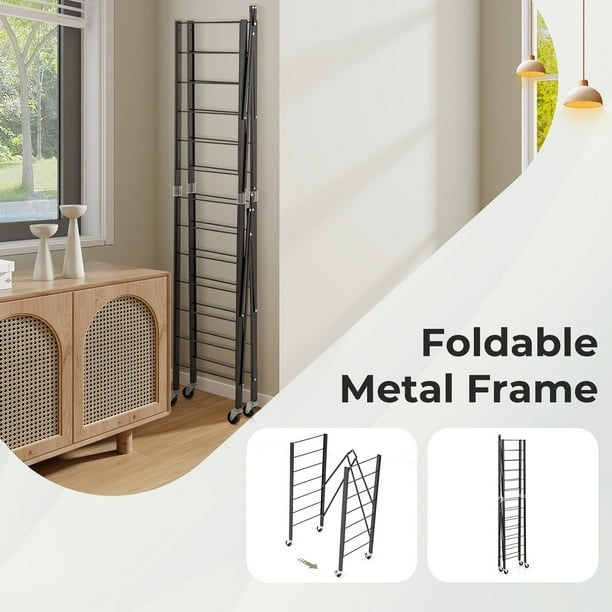 Gymax 5-Tier Foldable Storage Shelf w/ Wheels Adjustable Shelves