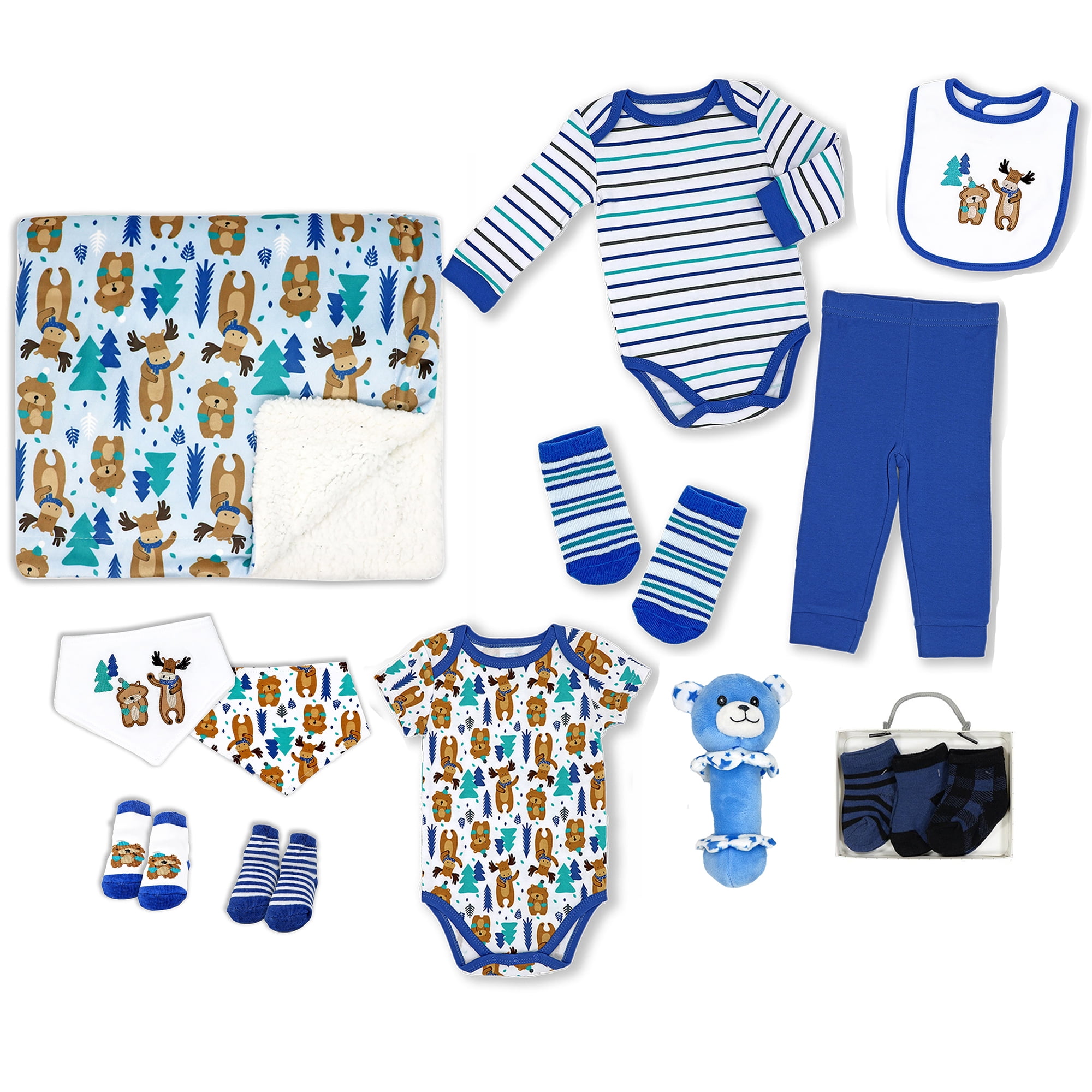 14 Piece Baby Boys Woodland Bear Infant Apparel Layette Gift Set, NB-3M