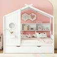 thumbnail image 2 of Bellemave Twin House Bed with Trundle and Storage Shelves, Wood Twin Size Montessori Bed Frame with Roof and Window, Playhouse Bed for Bedroom（White), 2 of 9