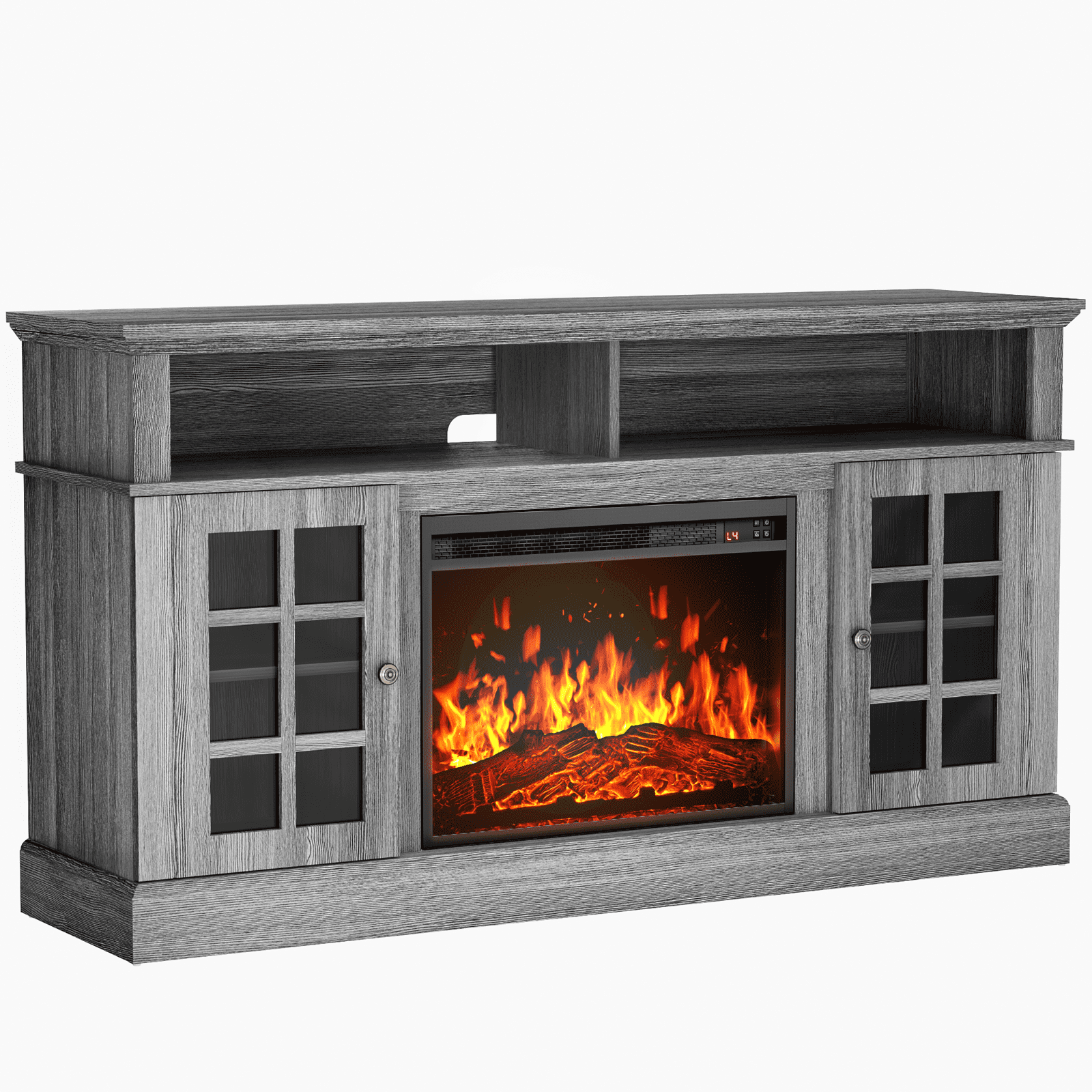 CHITOOMA 1400W Electric Fireplace TV Stand TV Console with 23 Fireplace for up to 65 inch TVs with Adjustable Shelves Grey