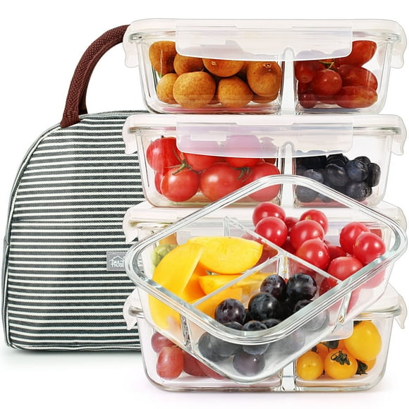 DAS TRUST 5 Pack 36oz Bento Box Meal Prep Containers 3 Compartment Glass Food Storage Containers with Lids Lunch Box Meal Prep Bowls Oven Safe