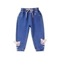 thumbnail image 2 of HAOTAGS Denim Pants for Girls, Elastic Waist Flared Long Pants Casual School Jeans with Pockets Light Blue 6-12 Months, 2 of 5