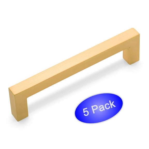 5 Pack - Cosmas 14777-96BG Brushed Gold Modern Cabinet Hardware Handle Pull - 3-3/4" Inch (96mm) Hole Centers