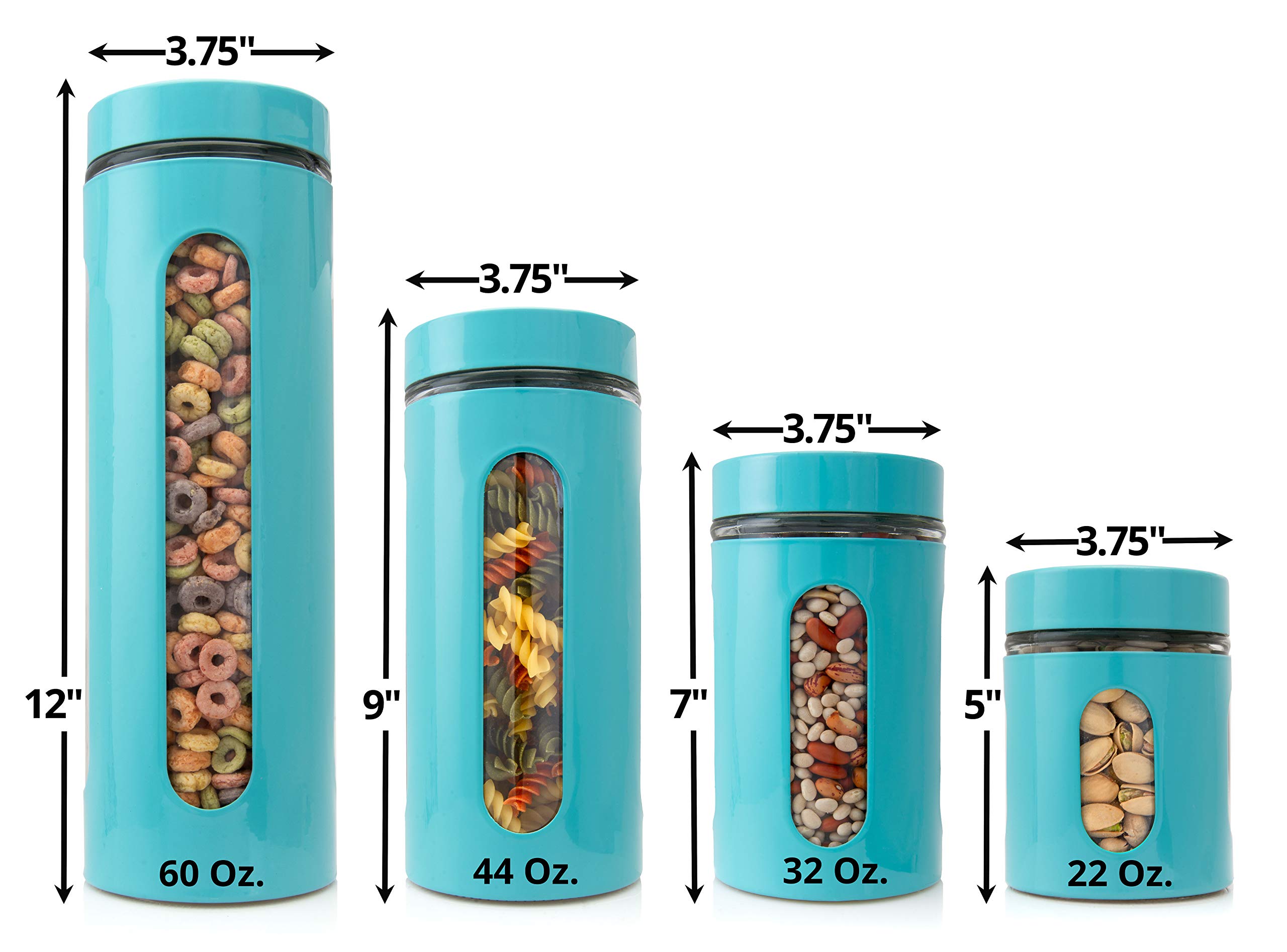 Venoly Dry Food Storage Containers with Lids (4 Piece Set) Airtight Freshness Seal, See-Through Glass Canister | BPA-Free, Food-Grade Safe | Kitchen Pantry & Countertop Storage (Turquoise)