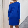 thumbnail image 4 of Diufon Womens Long Sleeve Dresses Solid Color Mini Dress One Shoulder Dress with Pockets, 4 of 7