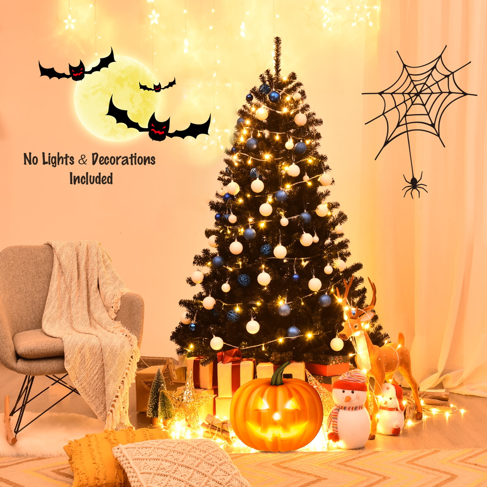 Gymax 6FT Artificial Halloween Christmas Tree Hinged Pine