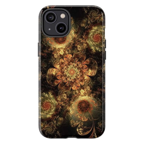 Fractal Floral Art Phone Case, Abstract Brown and Gold Pattern iPhone Cover, Unique Artistic Protective Case for iPhone 16 15 14 13 12 11 Plus Pro Max Mini