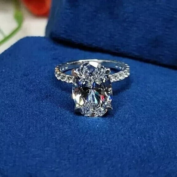 3Ct Oval-Cut Lab Created Diamond Solitaire Engagement Ring 14K White Gold Plated