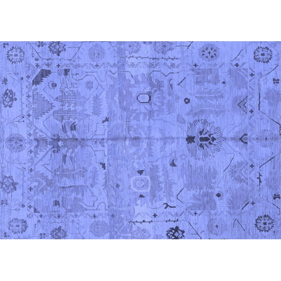 Ahgly Company Machine Washable Indoor Rectangle Oriental Blue Traditional Area Rugs, 5' x 7'