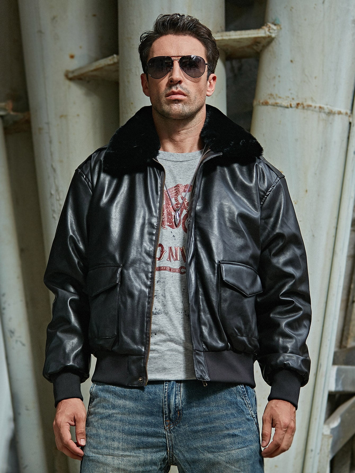PU Leather Jacket XXXL Y035D 