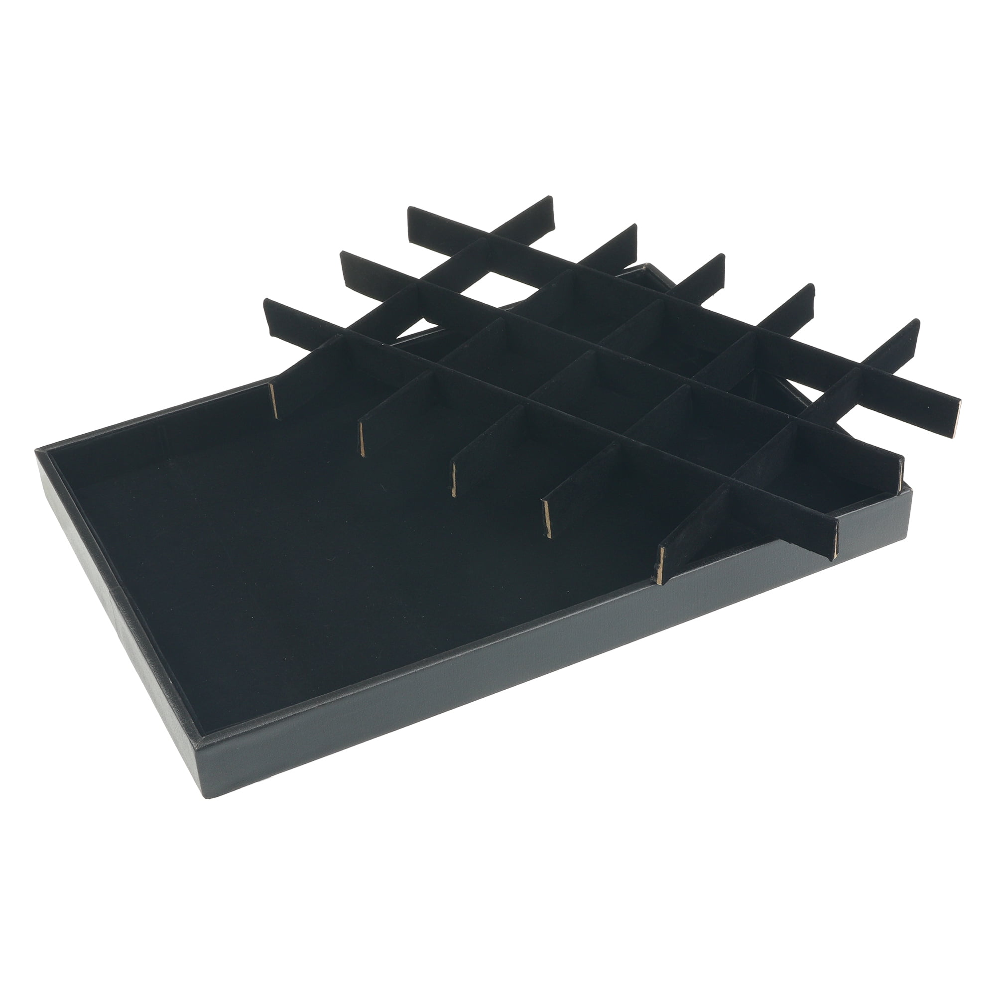 Unique Bargains Set of 2 Velvet Jewelry Boxes Organizer Trays with Removable Dividers Black 24 Grid Tray