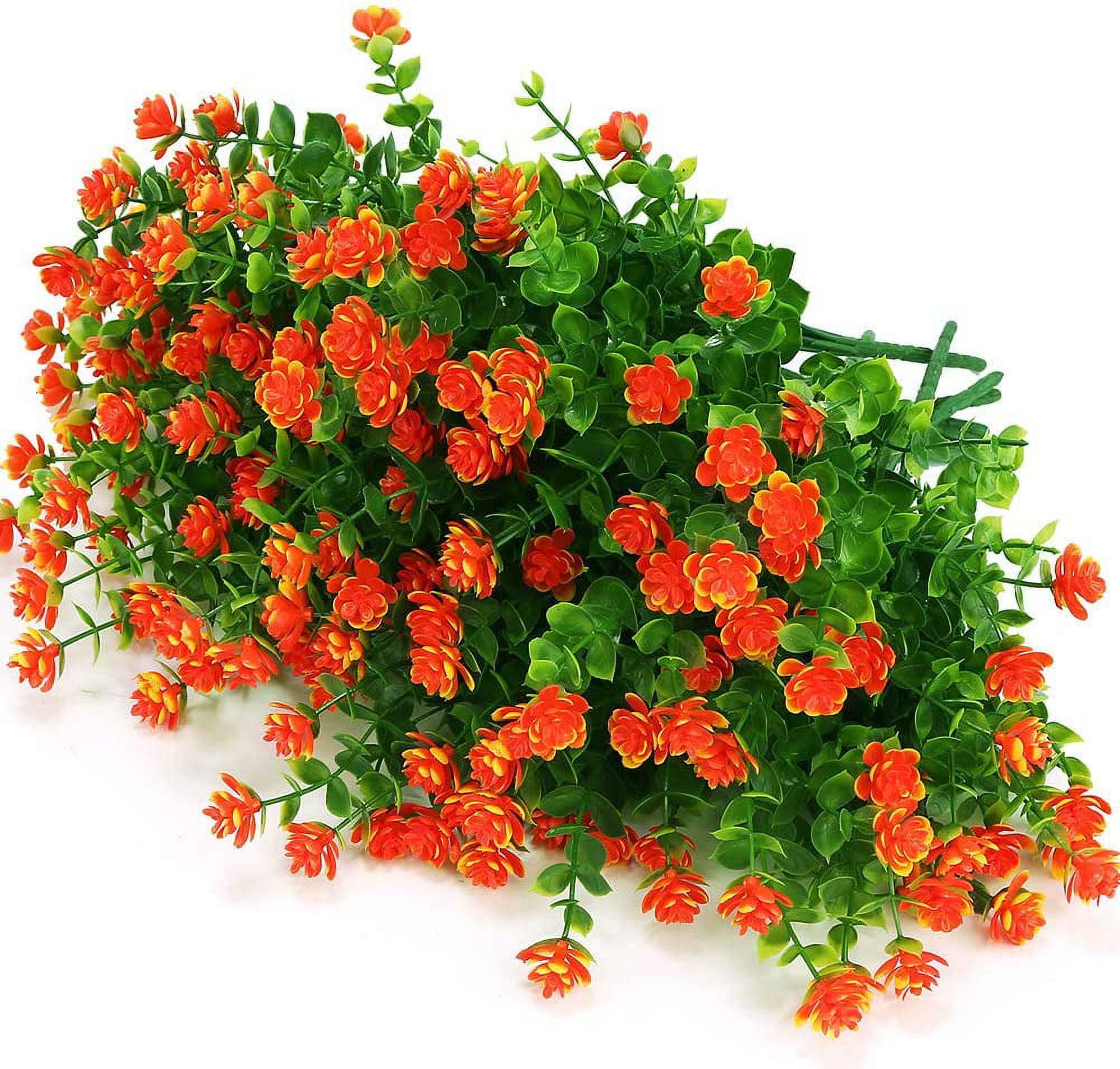 Viworld 6 Bundles Outdoor Artificial Flowers UV Resistant Fake Boxwood Plants, Faux Plastic Greenery for Indoor Outside Plants Garden Home Decor (Orange red)