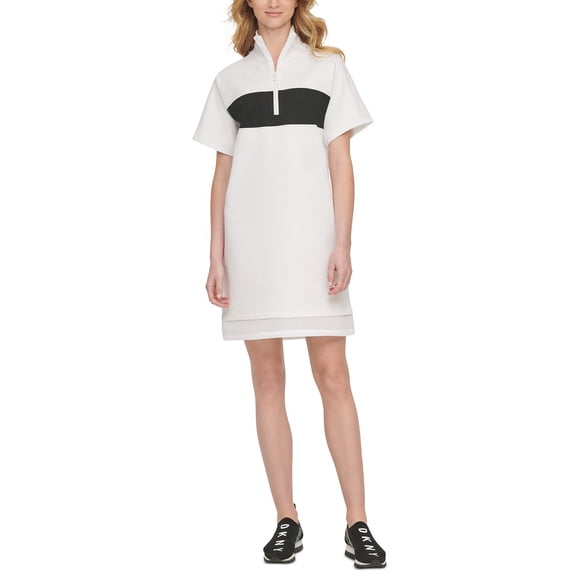 Dkny Womens Sport Colorblocked Half-zip Sheer-hem Dress Size M