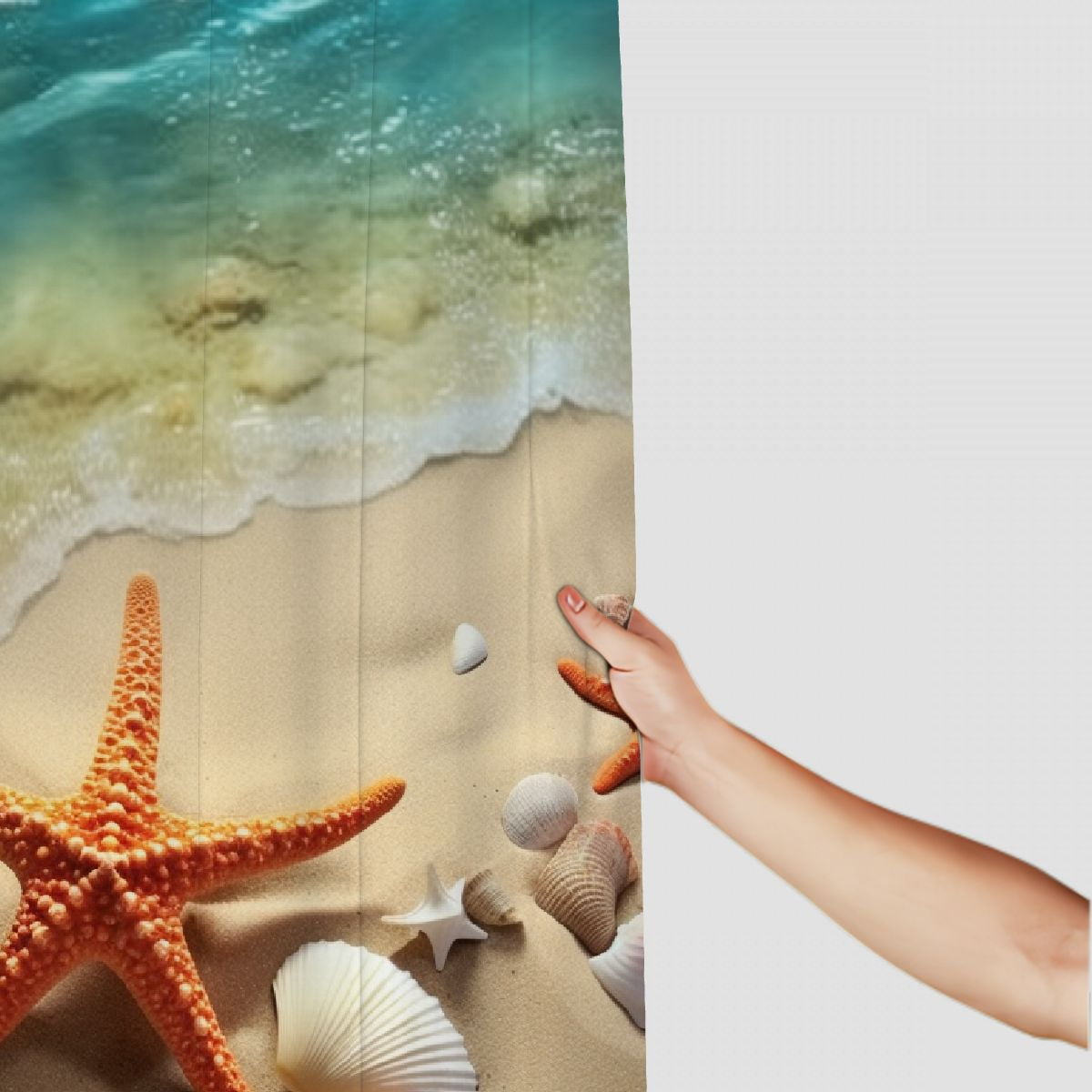 PRATYUS Starfish Shells Beach Shower Curtain Waterproof Bath Curtain Set Modern Bathroom Decor with Hooks 69"x72