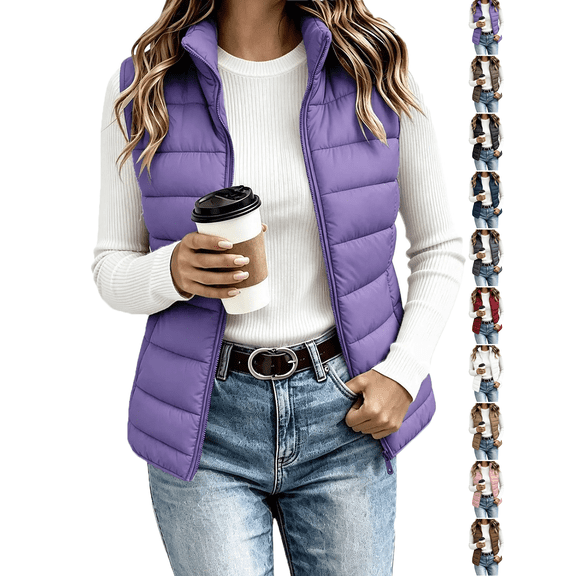 Puffer Vest for Women Slim Fit Soft Thermal Sleeveless Coat, Fashion Zip Gilet for Fall Winter Layering