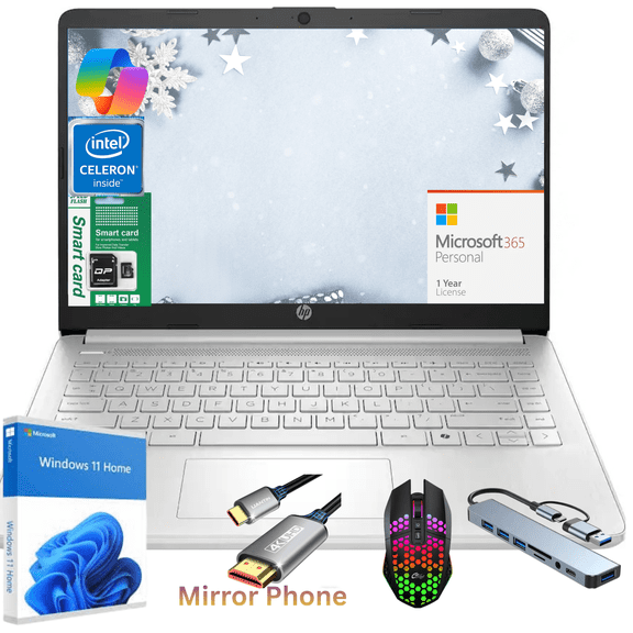HP Newest 14" Laptop, Slim Light Laptop Computer for Students and Business, Intel 12th N150,1 Year Office 365, Webcam, HDMI, WiFi,8GB RAM,256GB Storage(128GB eMMC 128GB SD) Windows 11 Home
