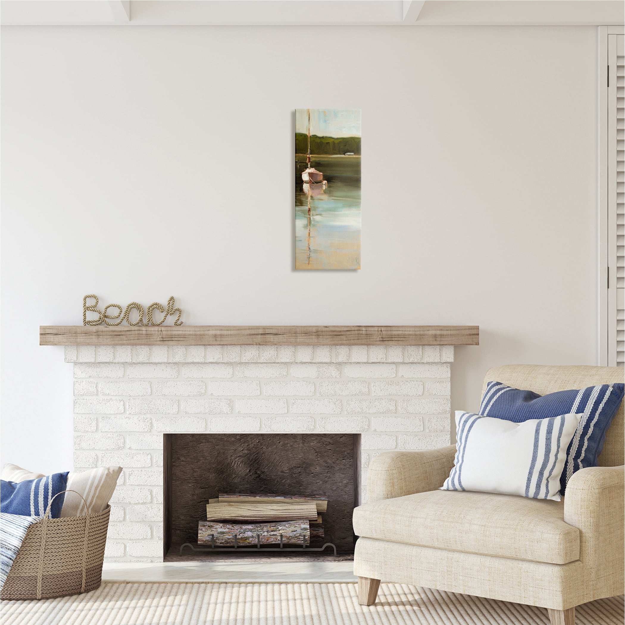 Stupell Industries Boat Reflection Painting Transportation Painting Gallery Wrapped Canvas Print Wall Art, 10 x 24