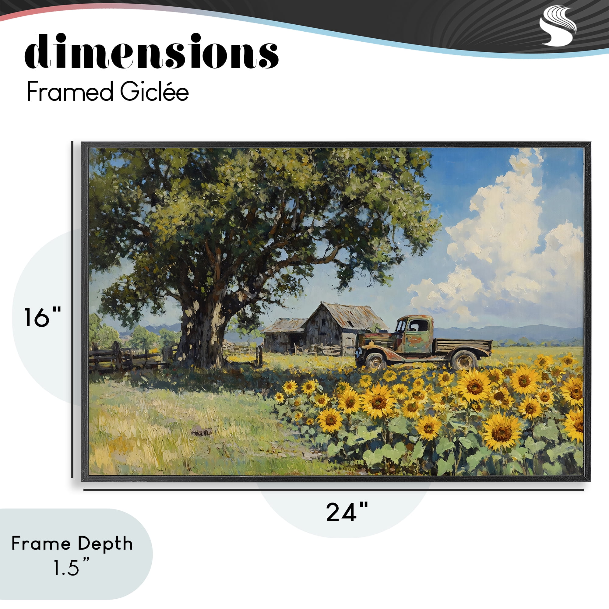 Stupell Industries Sunflower Pickup by Old Barn Black Framed Giclee Art, design by Franklyn Gregory