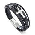 thumbnail image 4 of Metaljc Stainless Steel Braided Leather Bracelet for Men Cuff Bangle Cross, 4 of 4